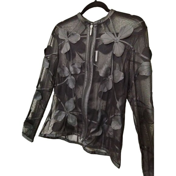 Dolce Cabo Size Medium Jacket Sheer Mesh Floral Black Flower Accents Zip Front - Picture 4 of 8